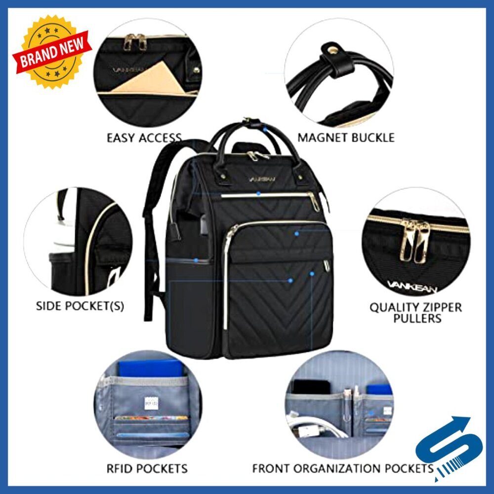 Large Capacity Laptop Backpack Waterproof USB Port RFID Pockets Travel Daypack - Picture 6 of 6
